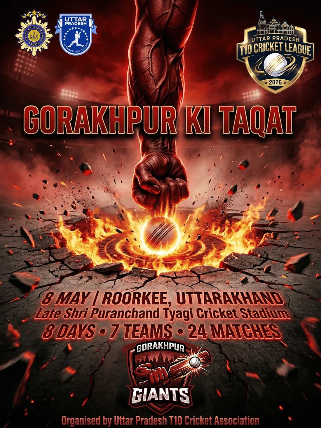 Gorakhpur Giants team identity poster — gold crest on a red and black field